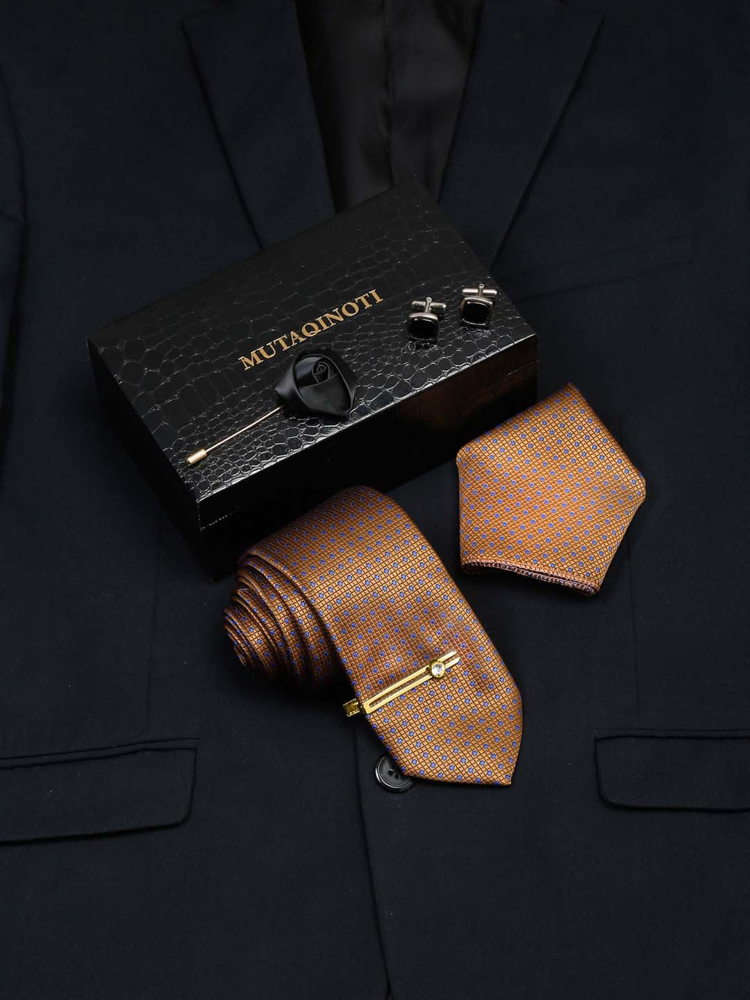 MUTAQINOTI Men Set Of 5 Neck Tie Accessory Set