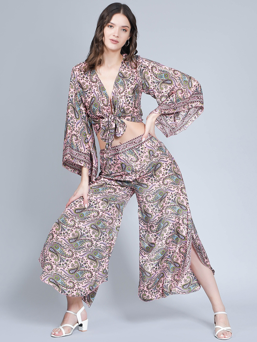 Aditi Wasan Paisley Printed Tie Front Top and Palazzo Pant Co-Ord
