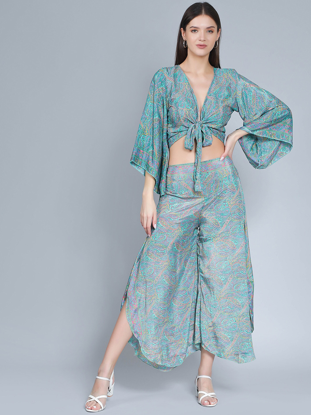 Aditi Wasan Paisley Printed Tie Front Top and Palazzo Pant Co-Ord