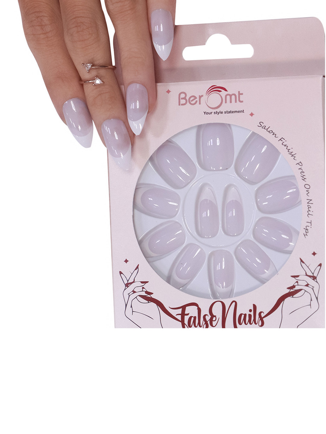 BEROMT 12 Pcs French Tips False Nails with Nail Care Kit