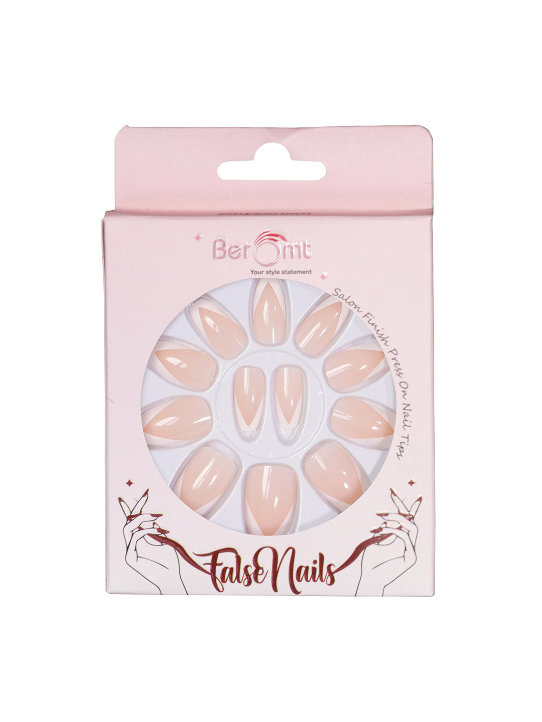 BEROMT 12Pc French Tips Salon Finish Lightweight Press on False Nails Kit - Shade 126