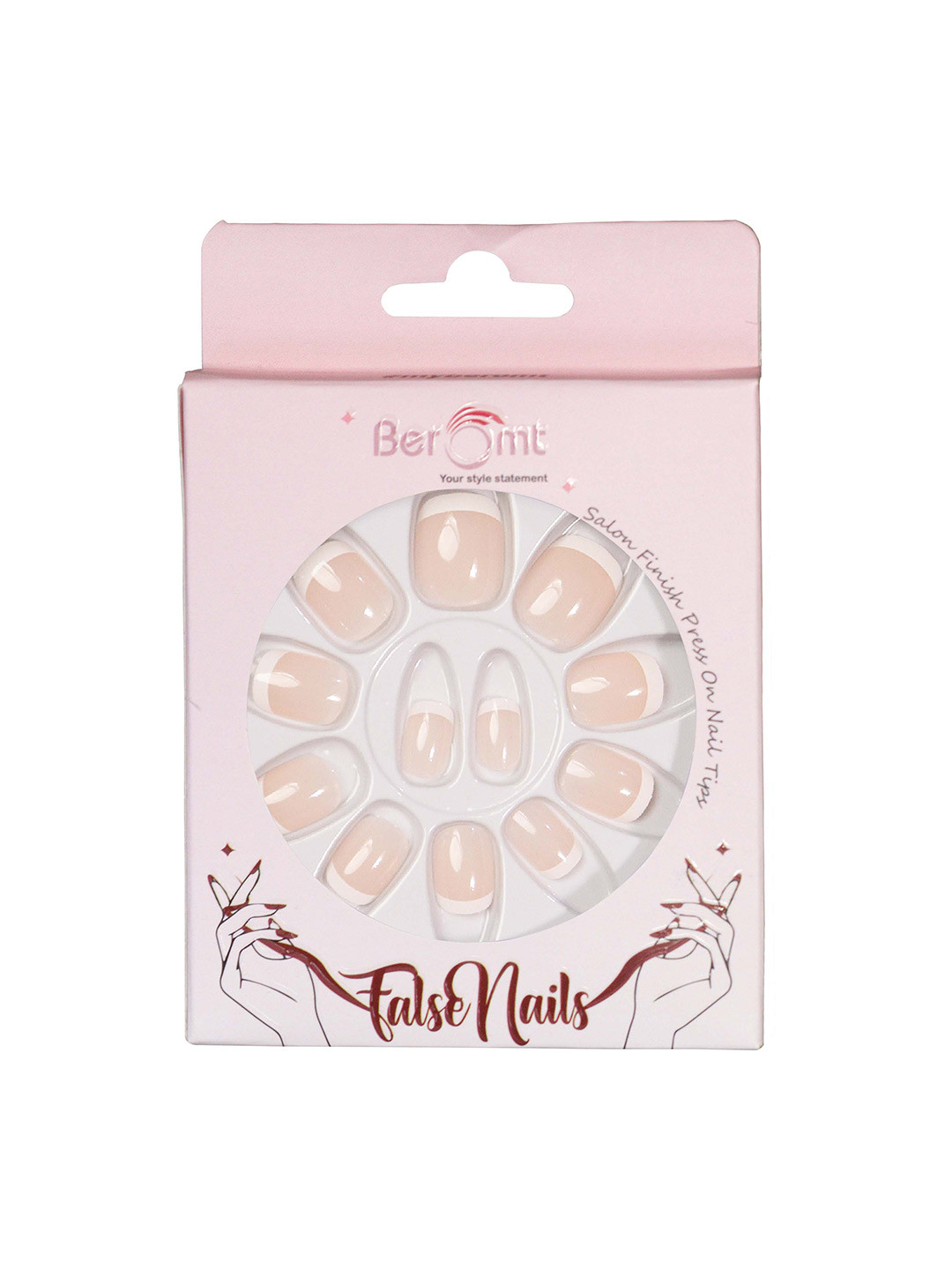 BEROMT 12Pc French Tips Salon Finish Lightweight Press on False Nails Kit - Shade 103