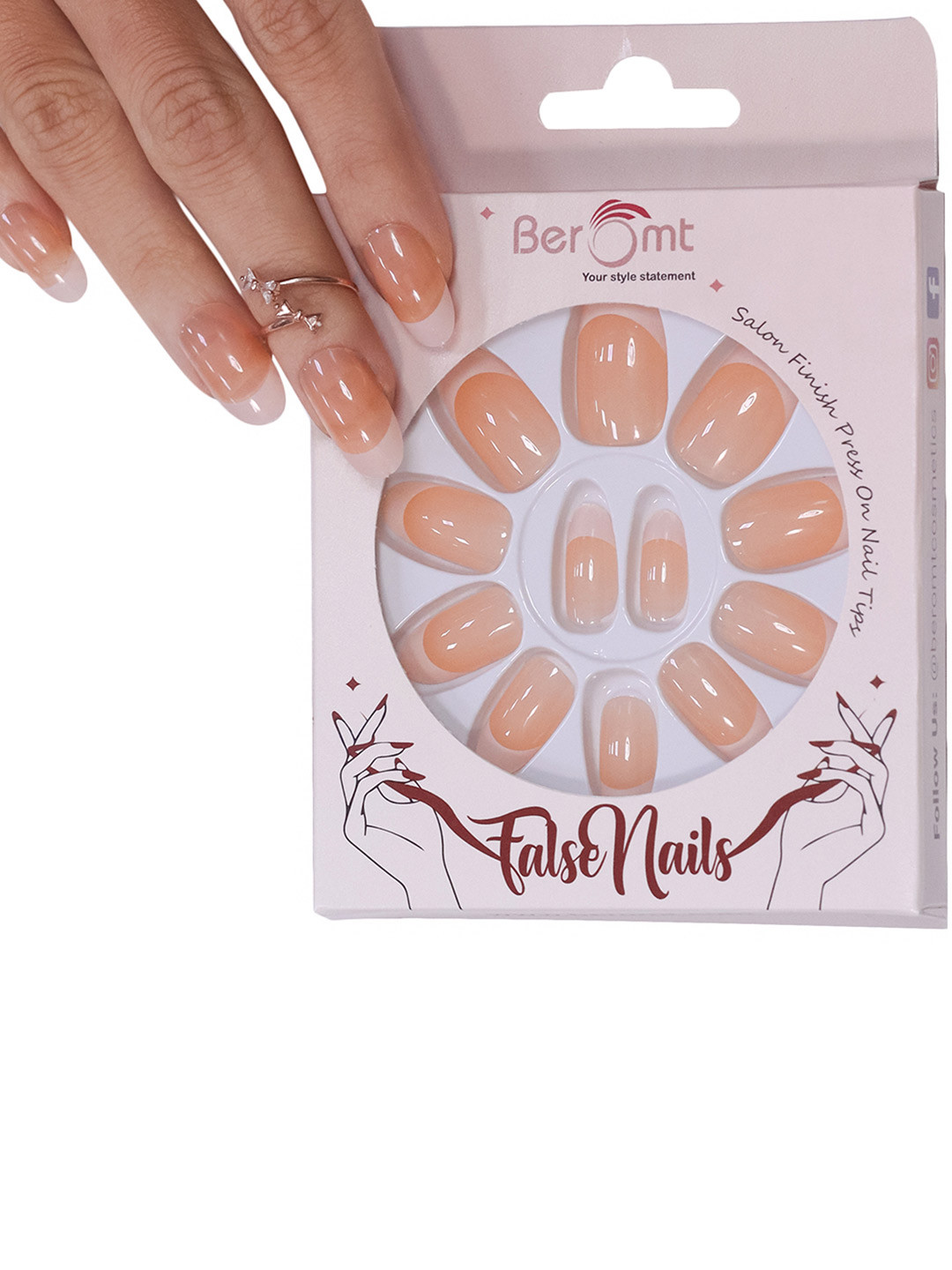 BEROMT 12Pc French Tips Salon Finish Lightweight Press on False Nails Kit - Shade 281