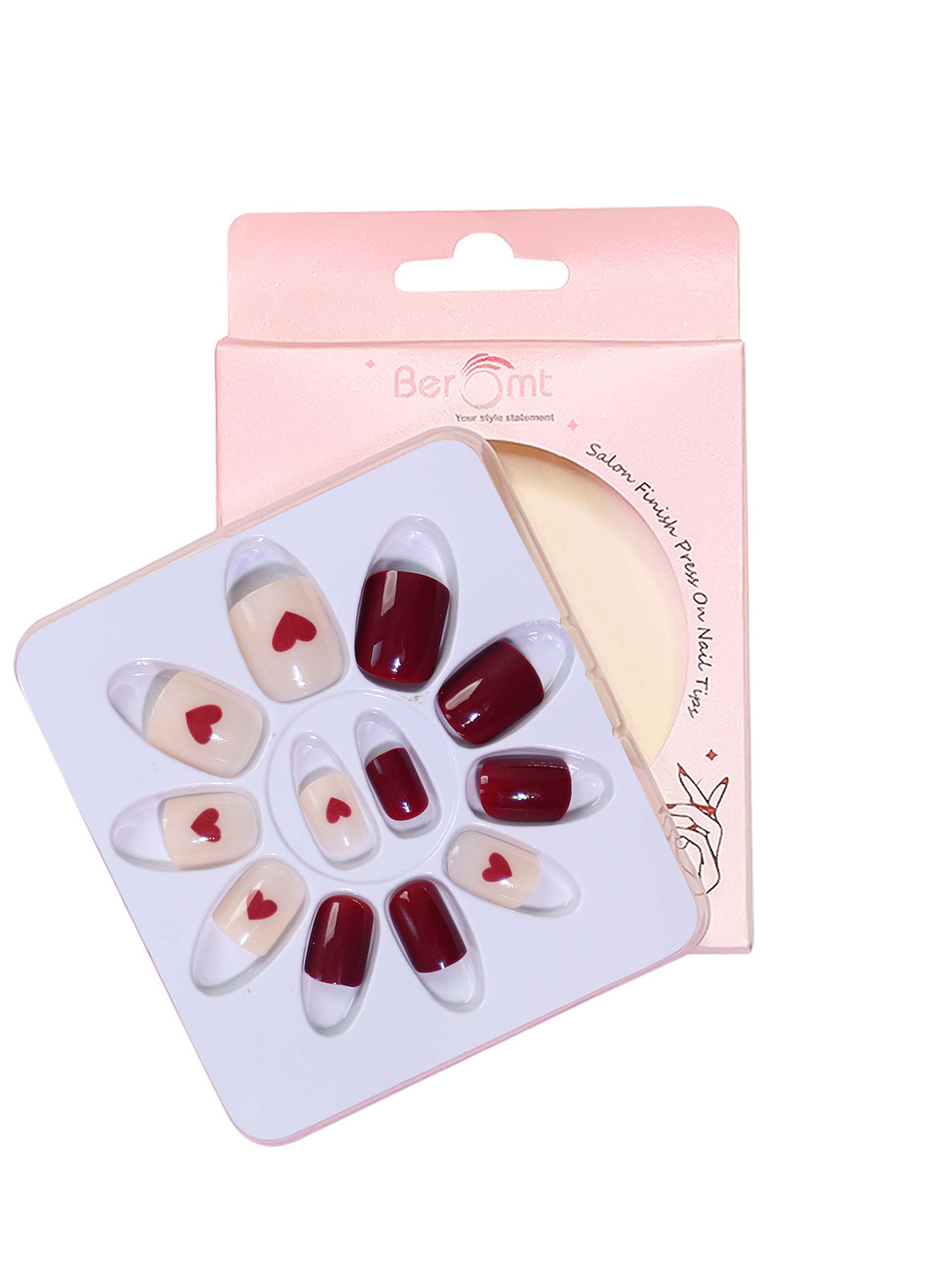 BEROMT 12Pc Casual Long-Lasting Salon Finish Press on False Nails Kit - Shade 687