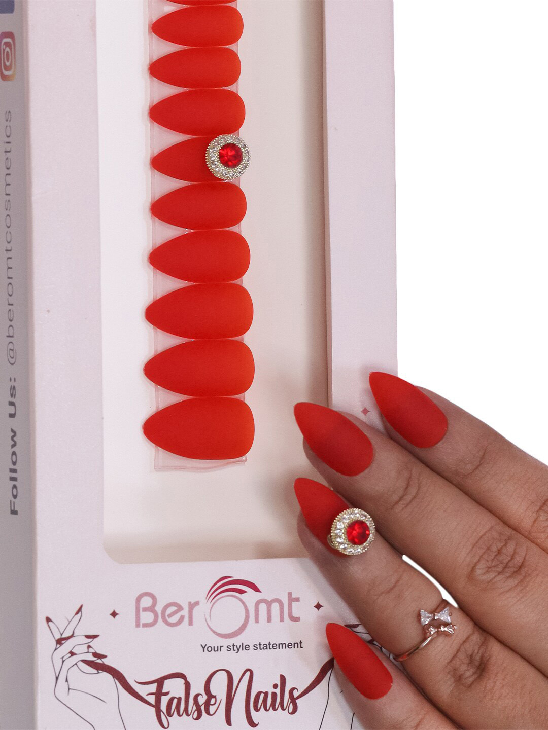 BEROMT 12Pc Rotating Charm Salon Finish Lightweight Press on False Nails Kit - Shade 09