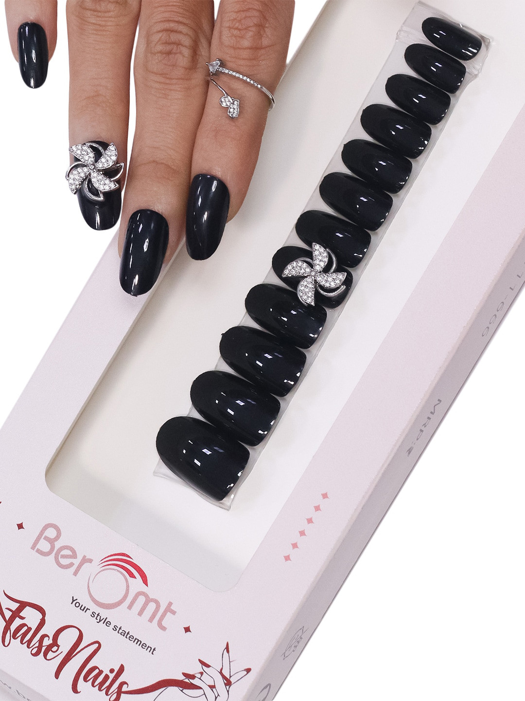 BEROMT Rotating Charm False Nails With Kit - Black 07