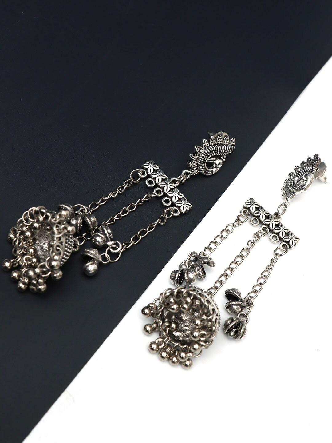 Ozanoo Silver-Plated Classic Jhumkas Earrings