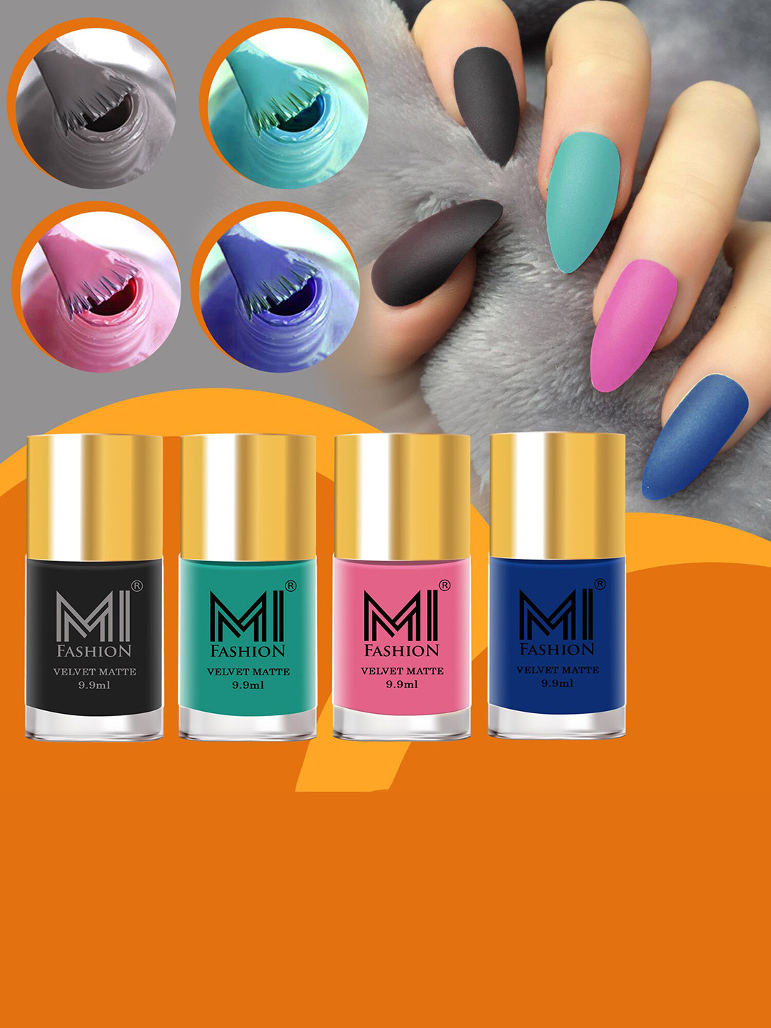 MI FASHION Set of 4 Velvet Matte Long Lasting Nail Polish - 9.9 ml Each