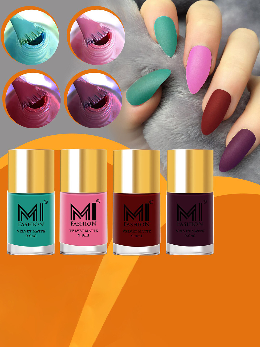 MI FASHION Set of 4 Velvet Matte Long Lasting Nail Polish - 9.9ml Each