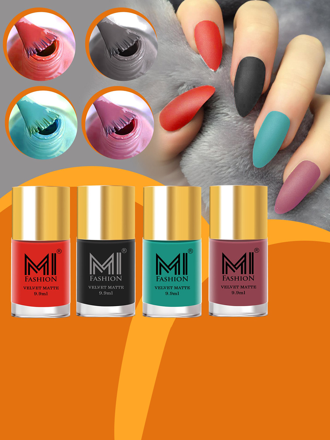MI FAMI FASHION Set of 4 Velvet Matte Long Lasting Nail Polish - 9.9ml Each