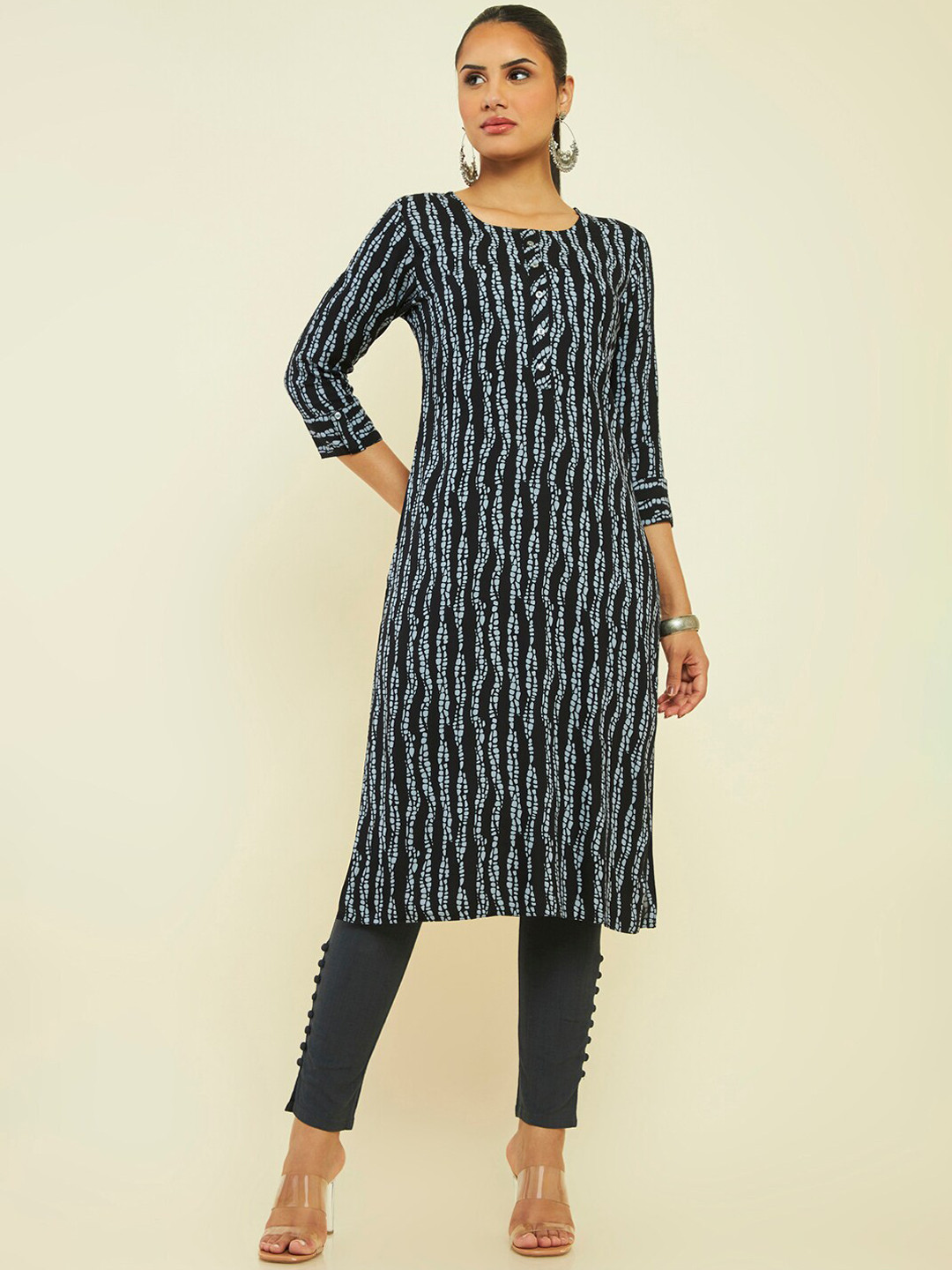 Soch Abstract Printed Roll Up sleeves Straight Kurta