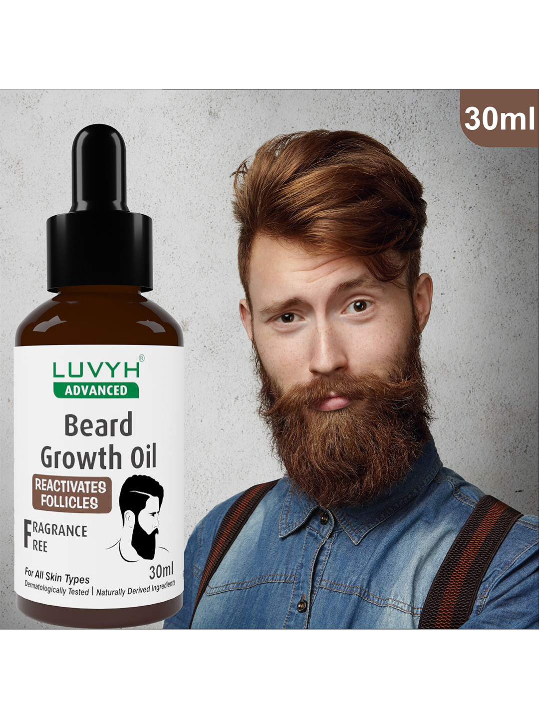 LUVYH Advanced Fragrance-Free Beard Growth Oil with Reactivated Follicles - 30 ml