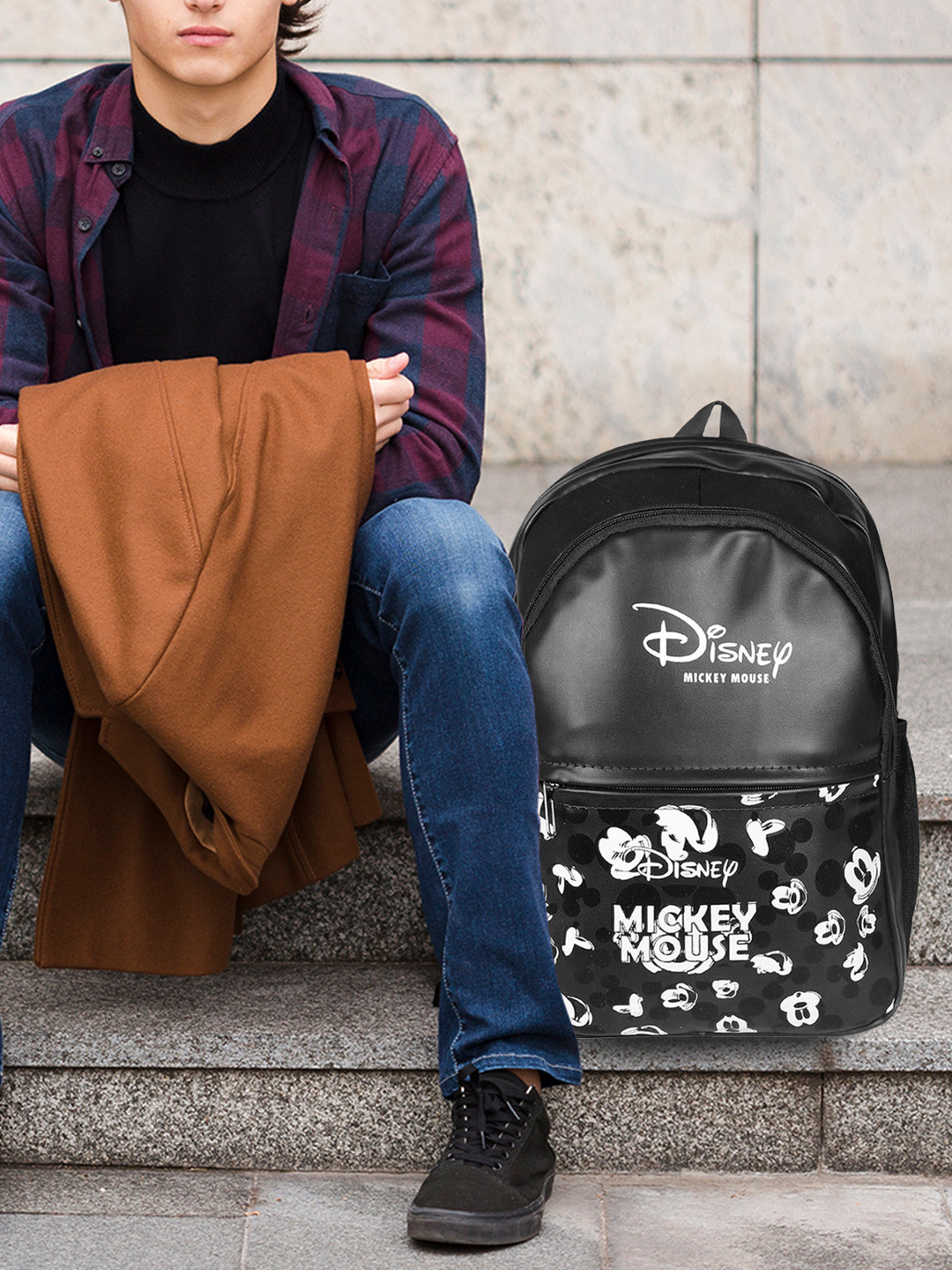 Kuber Industries  Disney Mickey School Bag Leather Waterproof Shoulder College Bag