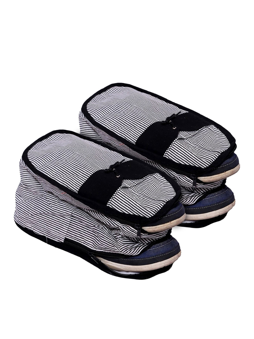 Kuber Industries Black & White 2 Pieces Printed Cotton Shoes Cover