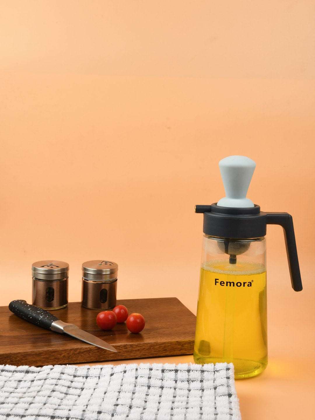 Femora Grey & Transparent Leak Proof Oil Dispenser With Detachable Pour & Brush Function 550 ml