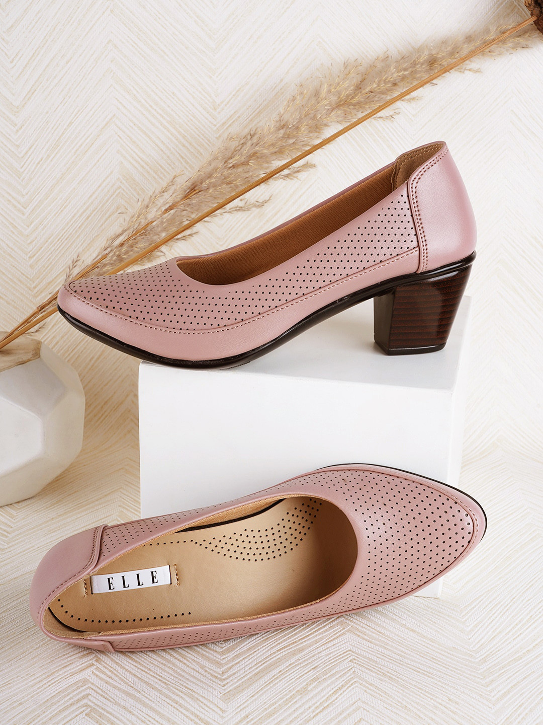 ELLE Perforated Block Heels Pumps