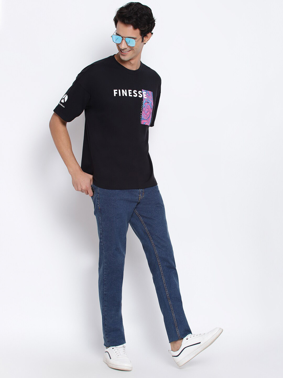 Belliskey Typography Printed Cotton Boxy Fitted T-shirt