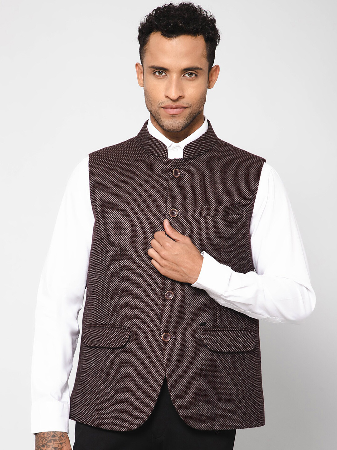 Cantabil Solid Woven Nehru Jacket