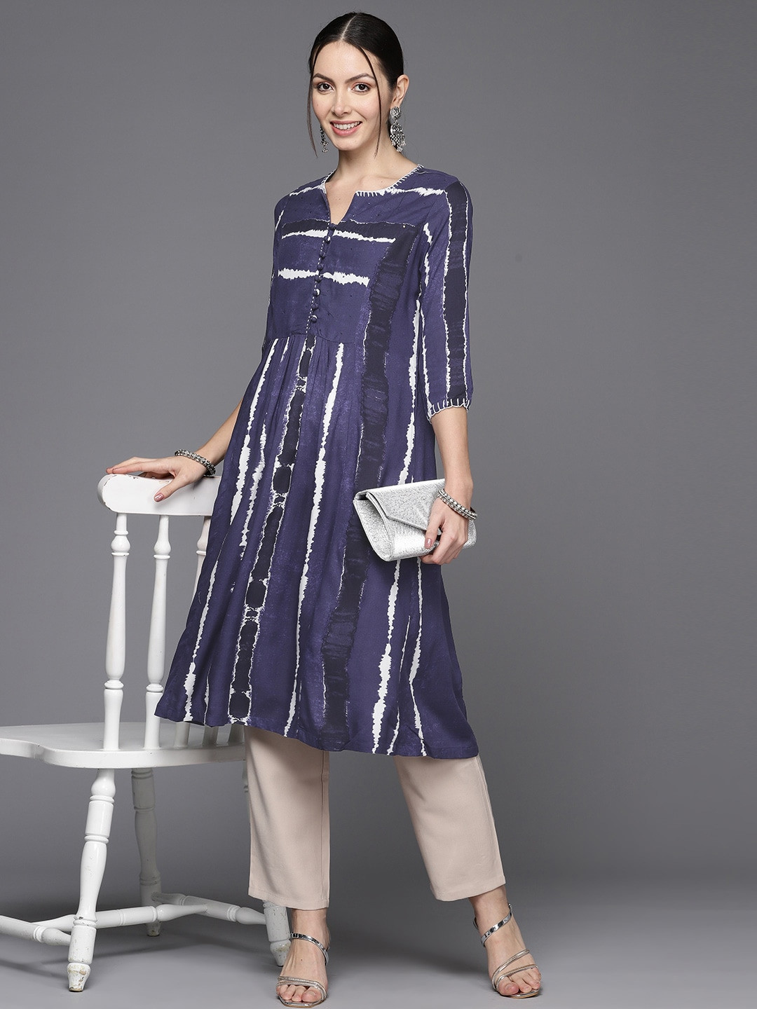 Biba Women Dyed Indigo A-Line Kurta
