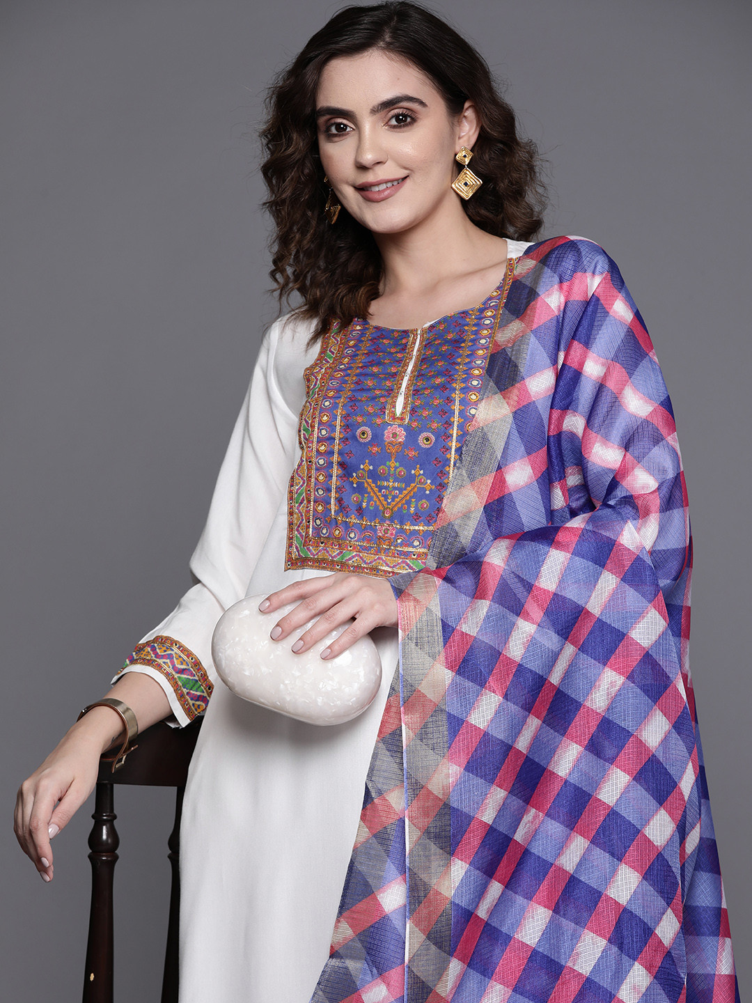 Biba Yoke Design Gotta Patti Kurta with Palazzos & Dupatta