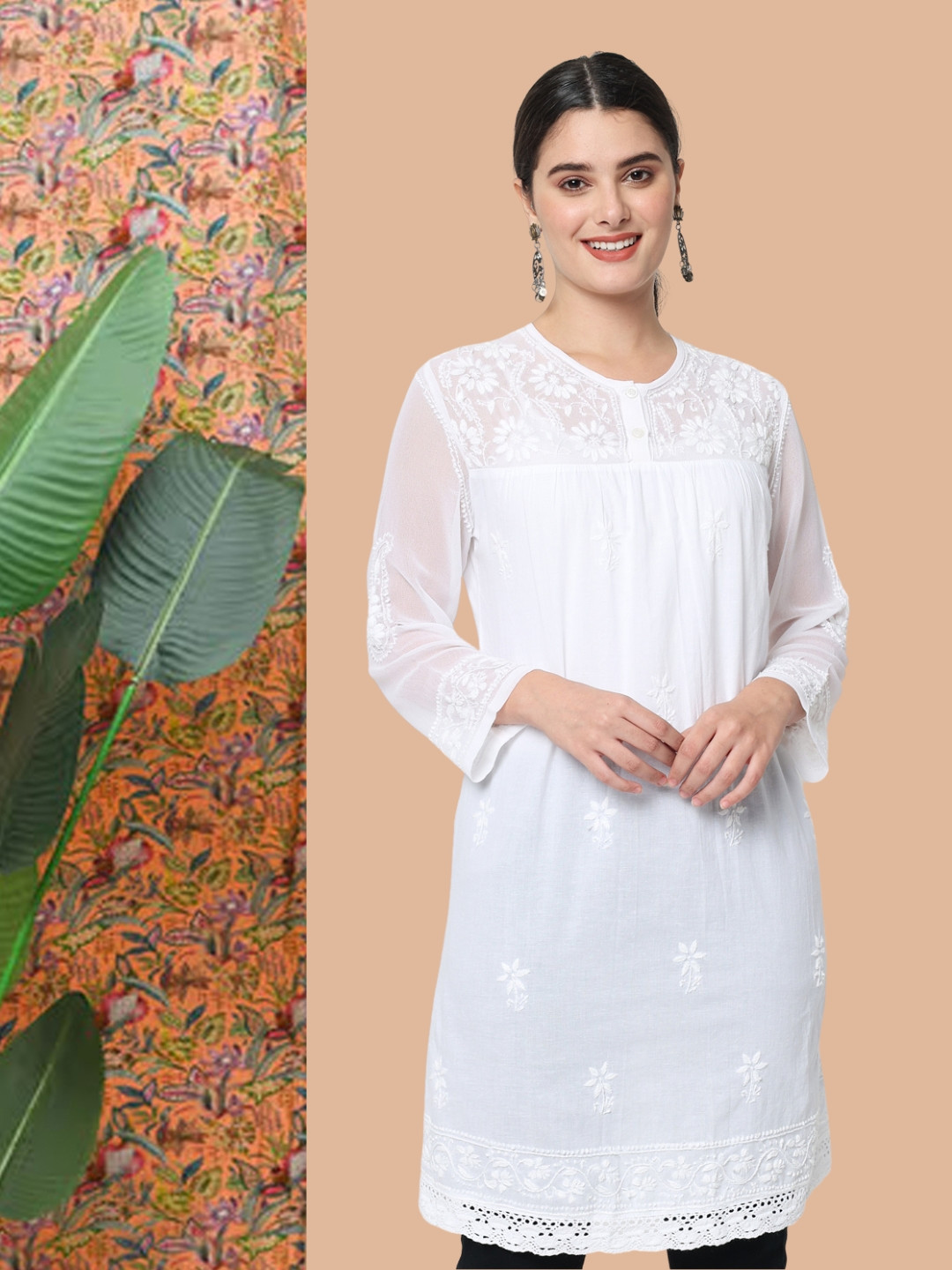 PARAMOUNT CHIKAN Women Embroidered Lucknowi Chikankari Cotton Tunic