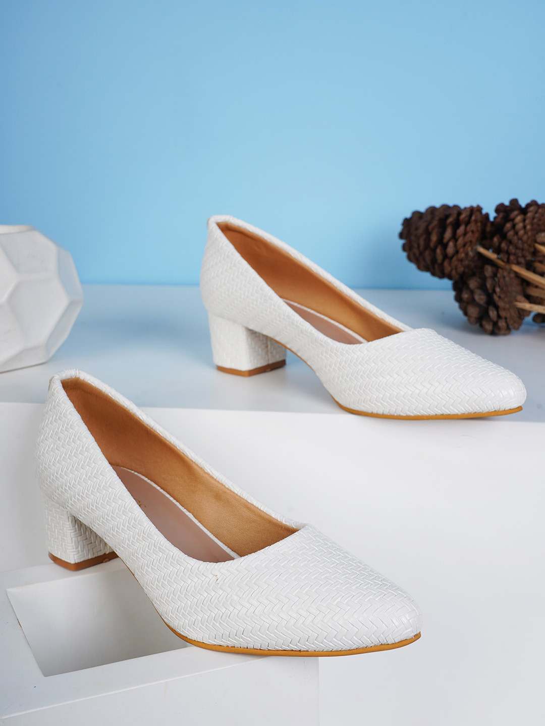 ICONICS Woven Design Round Toe Block Pumps