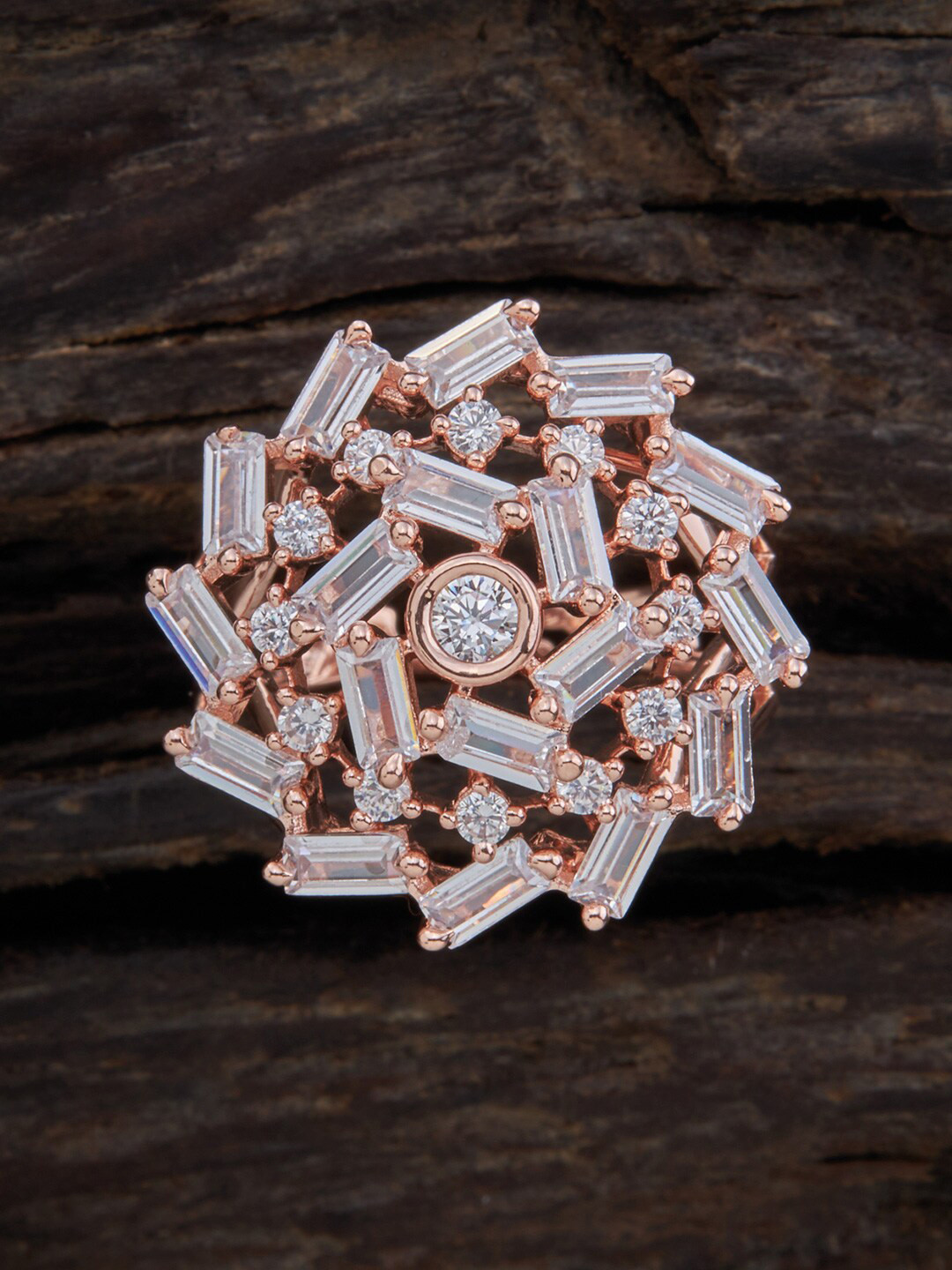 Kushal's Fashion Jewellery Gold-Embellished Bridal Contemporary Zircon Half Hoop Earrings