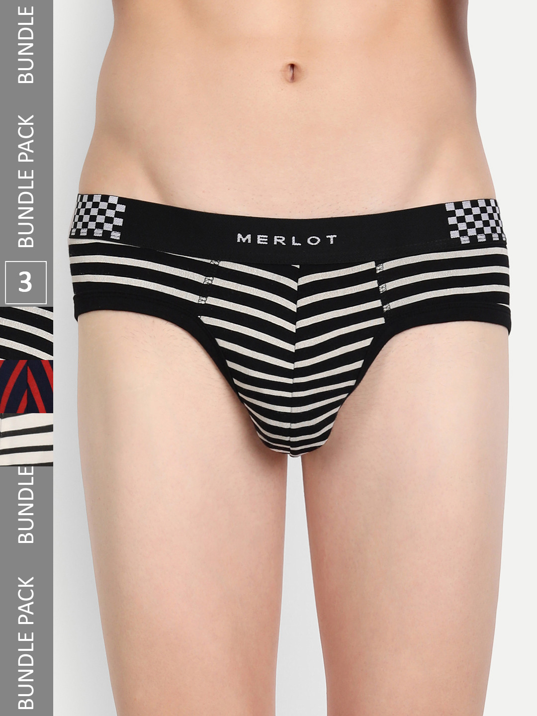 MERLOT Men Pack Of 3 Printed Low-Rise Bamboo Cotton Ultra-Soft Basic Briefs