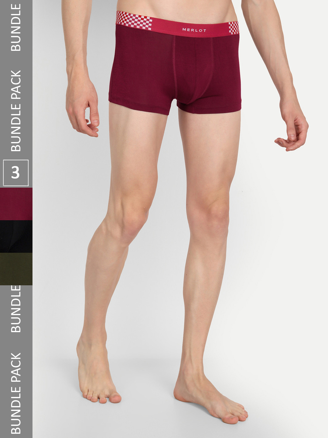 MERLOT Men Pack Of 3 Brand Logo Intelli-Fresh, Printed Bamboo Cotton Ultra-Soft Trunks