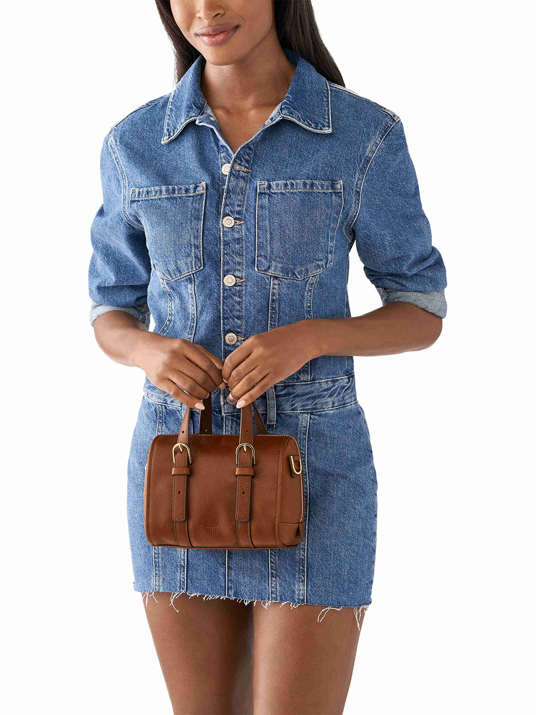 Fossil Leather Structured Handheld Bag