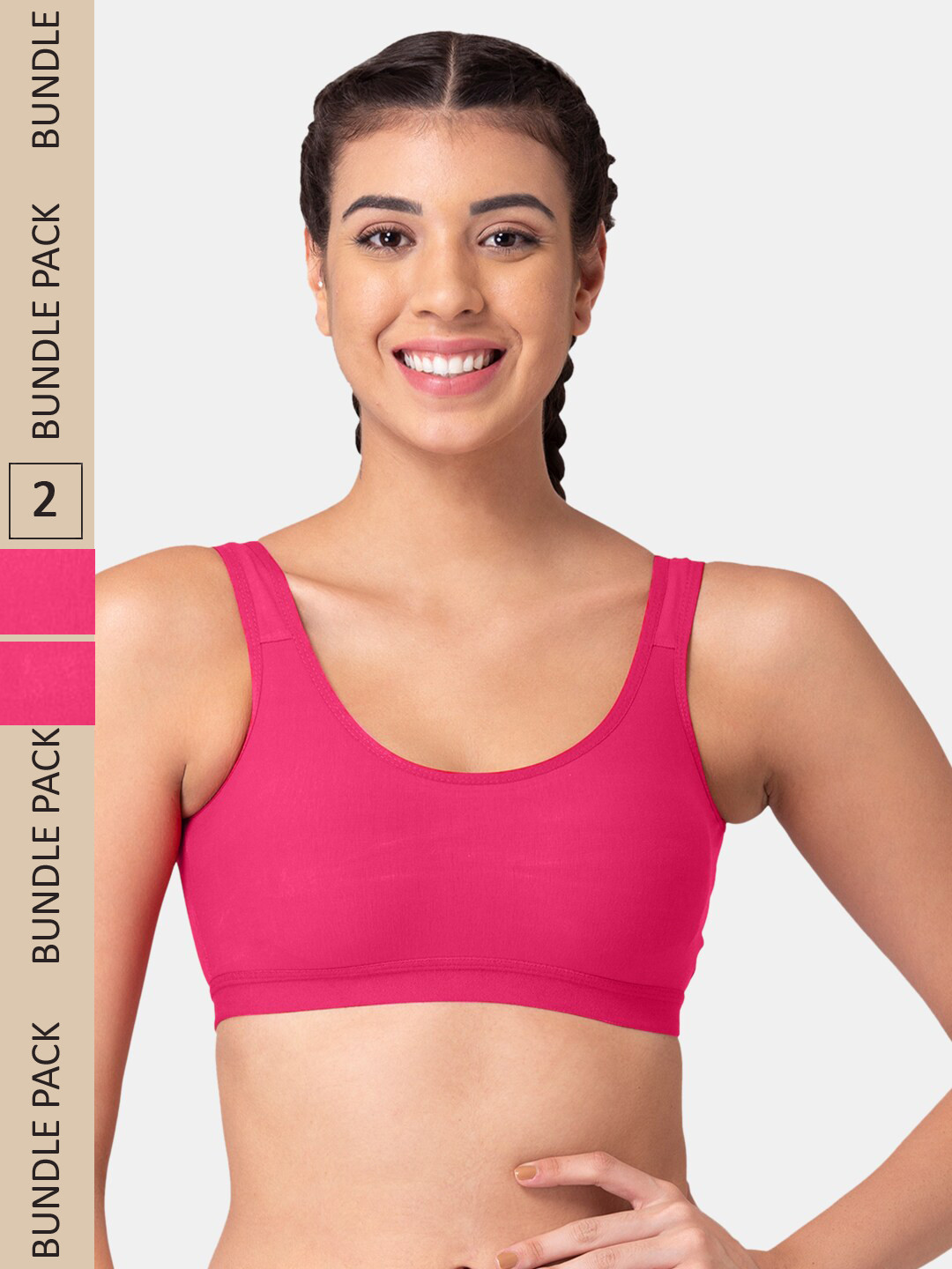 Tweens Pack Of 2 Non Padded Seamless All Day Comfort Racer-Back Sports Beginners Bra