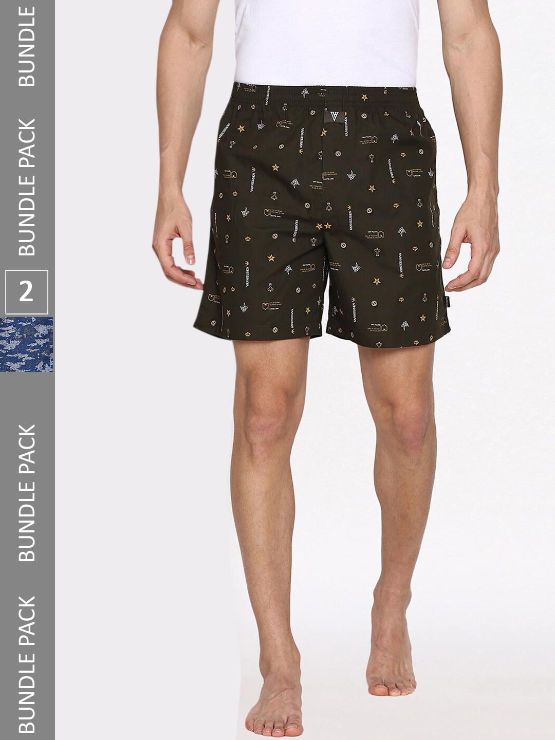 Van Heusen Innerwear Men Pack of 2 Allover Print Side Pocket Side Slits Boxer Shorts IHQBS2CB510112