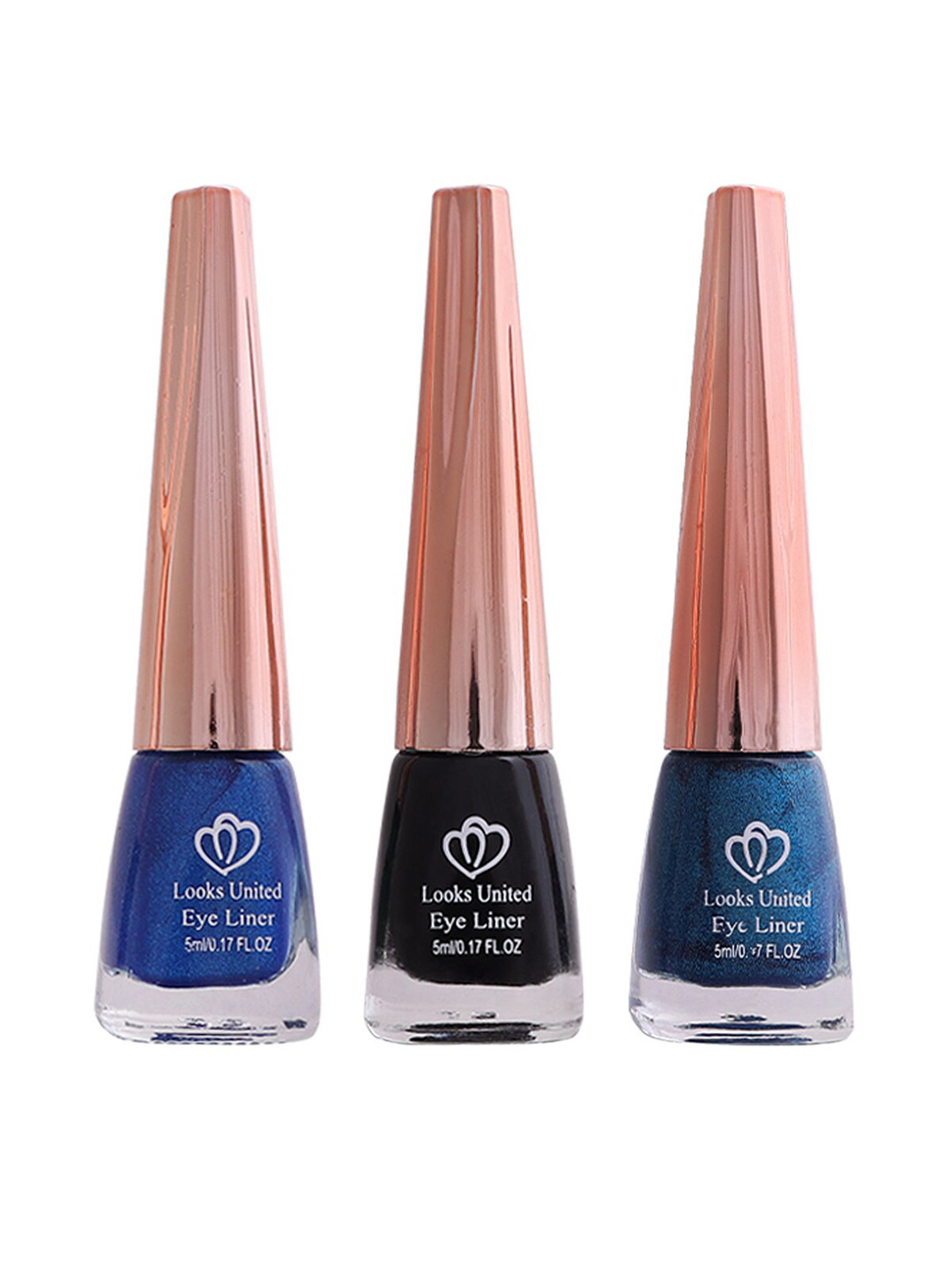 Looks United Set Of 3 Eyeliners 5 ml Each - Admiral Blue + Coal Black + Blue Orchid