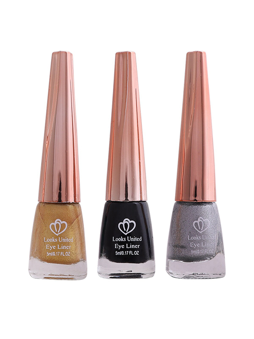 Looks United Set Of 3 Eyeliners 5ml Each - Canary Yellow + Coal Black + Pearl River Silver