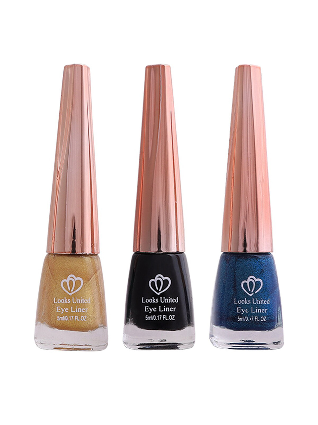 Looks United Set Of 3 Eyeliners 5 ml Each - Canary Yellow + Coal Black + Blue Orchid