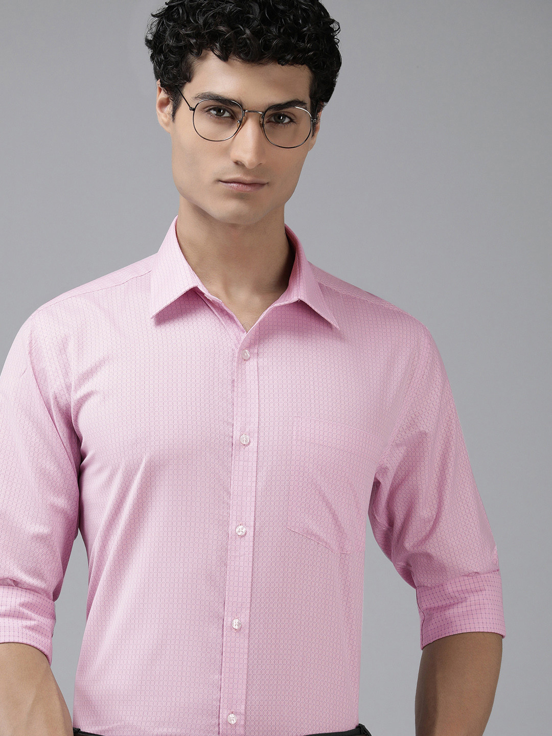 Park Avenue Slim Fit Grid Tattersall Checks & Self Design Opaque Formal Shirt With Pocket