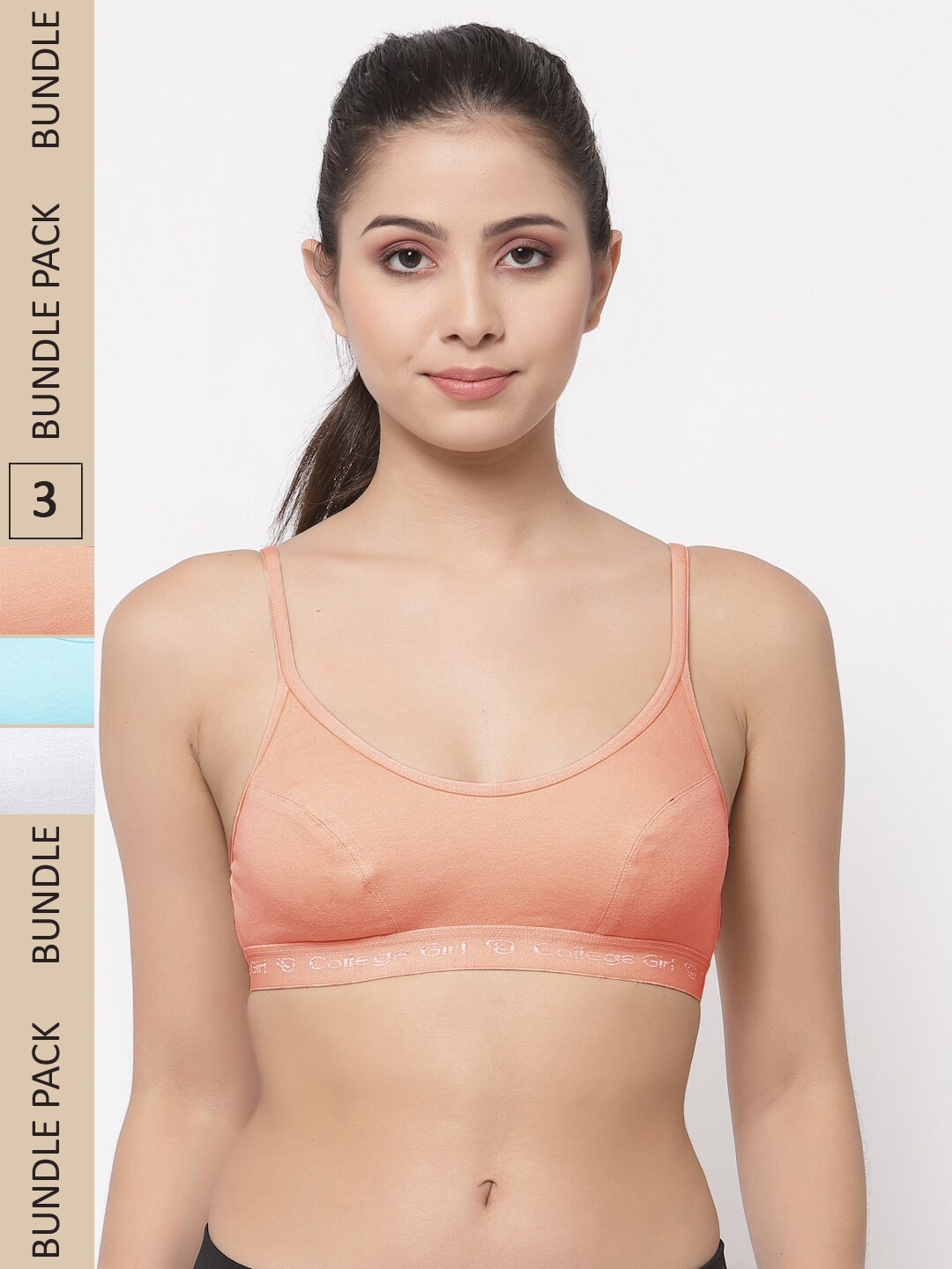 College Girl Pack Of 3 Cotton Non Padded High Support All Day Comfort Sports Bra