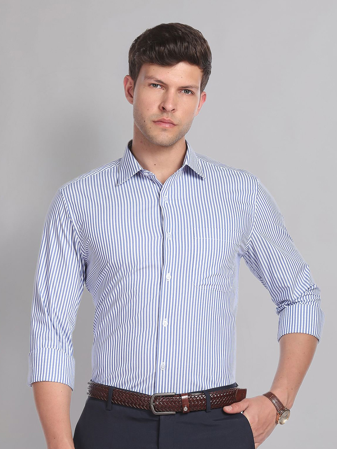 AD By Arvind Vertical Stripe Formal Shirt