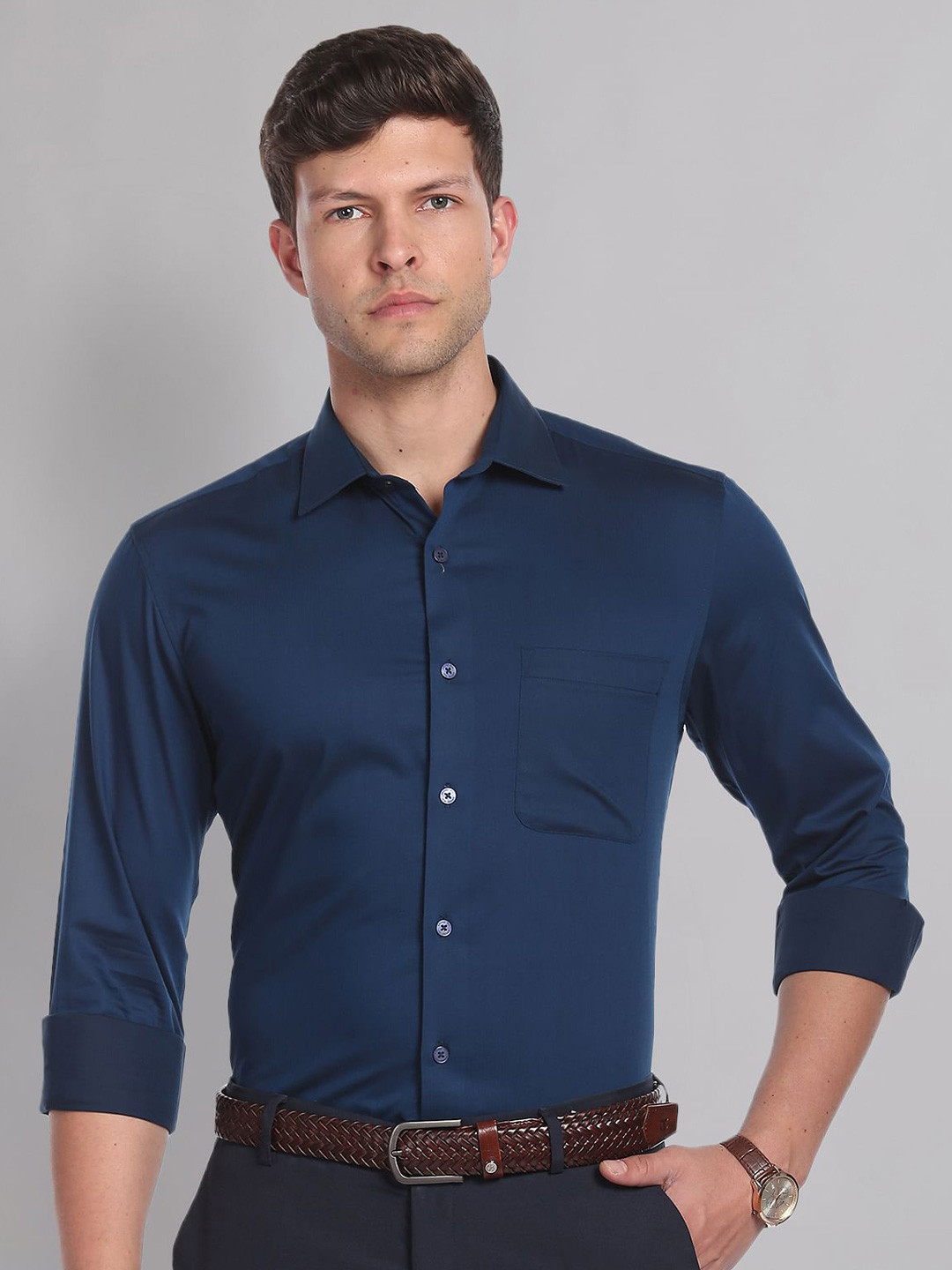 AD By Arvind Everlast Press Herringbone Weave Formal Shirt