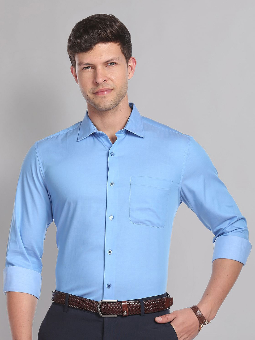 AD By Arvind Everlast Press Herringbone Weave Formal Shirt