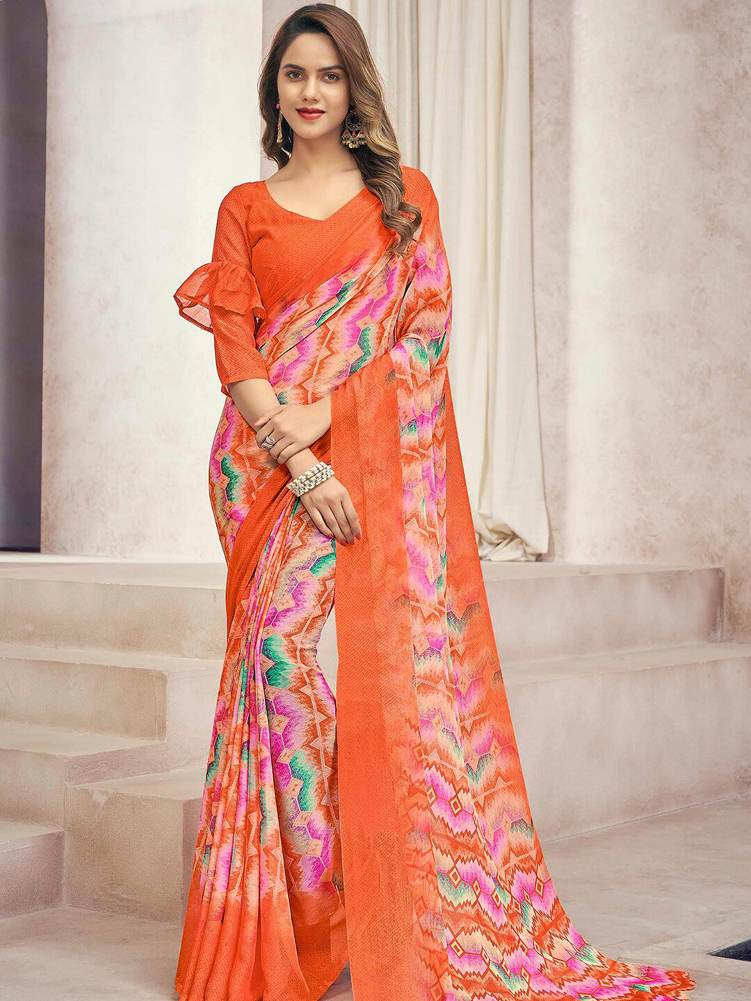 Kasak Abstract Printed Poly Chiffon Saree