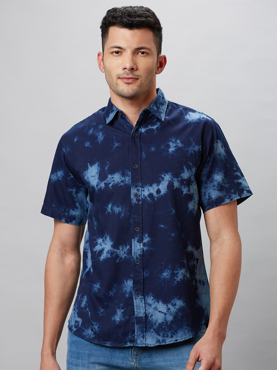 Globus Comfort Tie & Dye Pure Cotton Indigo Casual Shirt