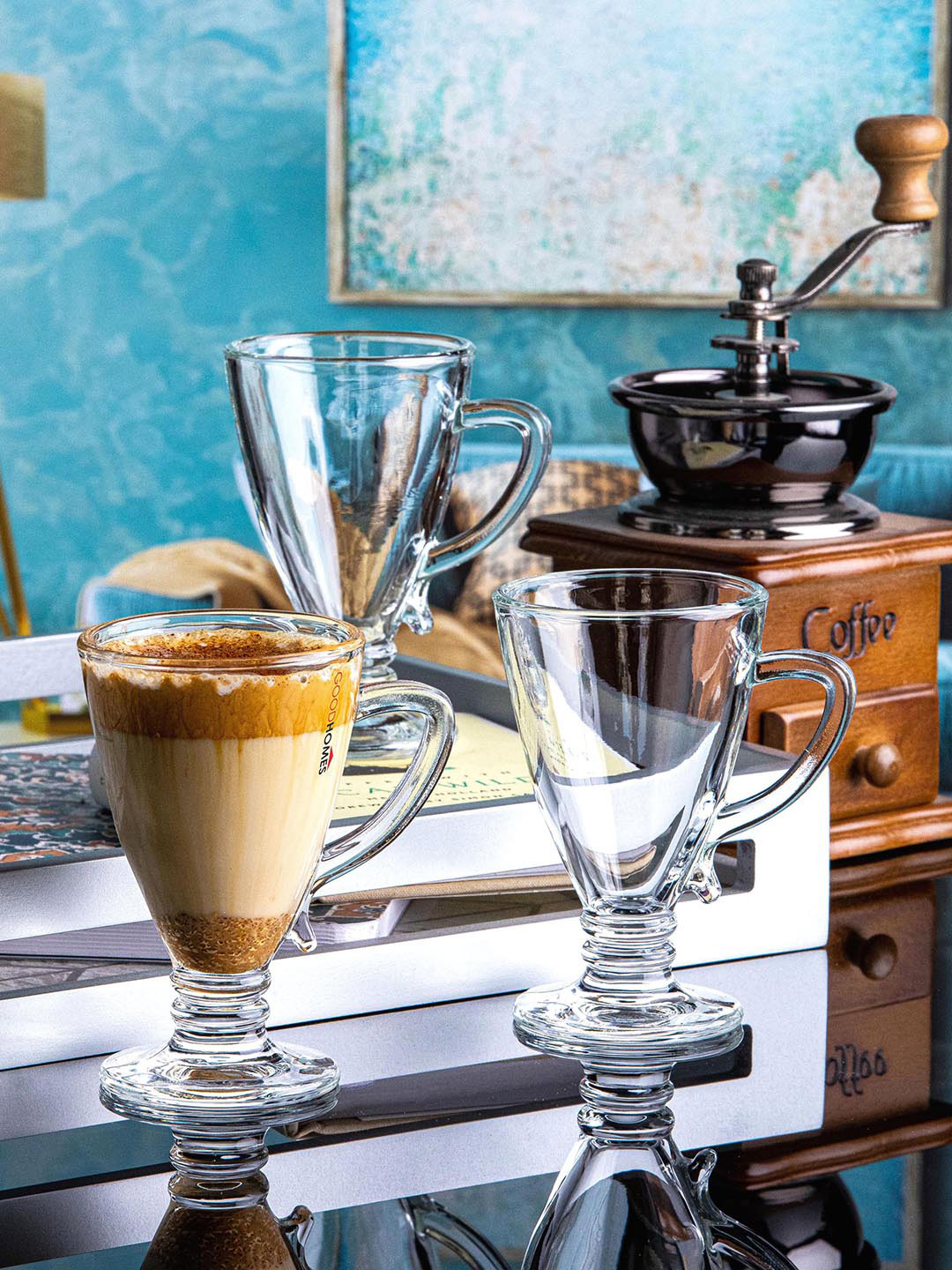 GOODHOMES Transparent 6 Pieces Glass Coffee Mugs 120 ml Each