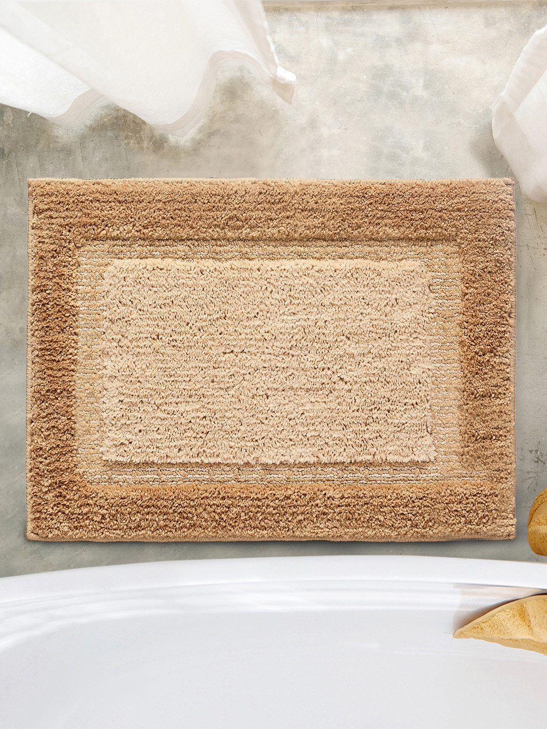Saral Home Elyesse Bath Beige & Brown Anti Skid Washable Doormat