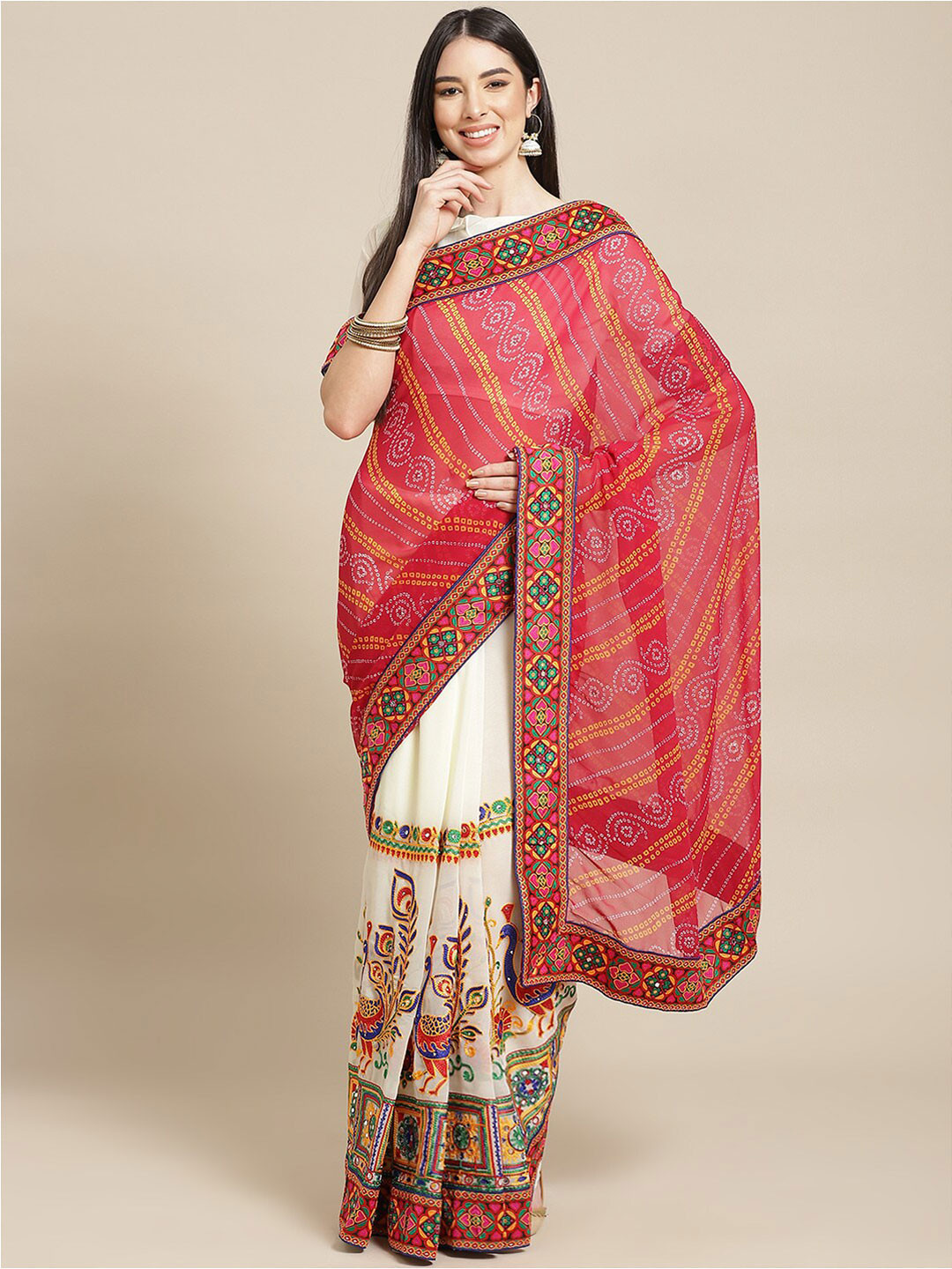 SERONA FABRICS Embroidered Pure Georgette Bandhani Saree