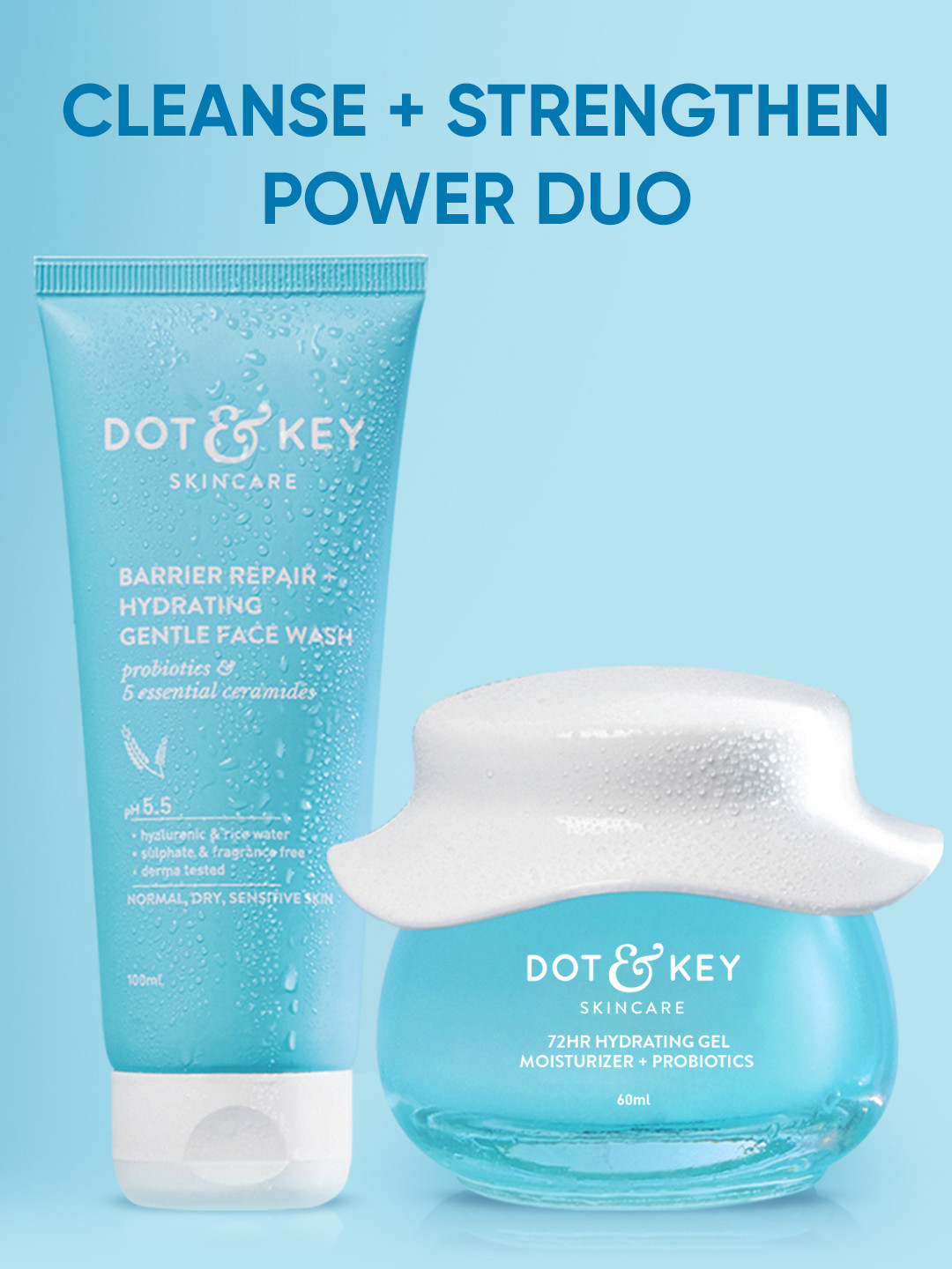 DOT & KEY Hydrating Probiotic Gel Face Moisturizer 60ml & Hydrating Gentle Face Wash 100ml