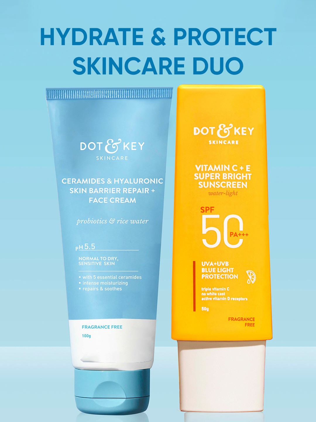 DOT & KEY Skin Barrier Repair+ Face Cream 100g & SPF 50 Super Bright Sunscreen 50g