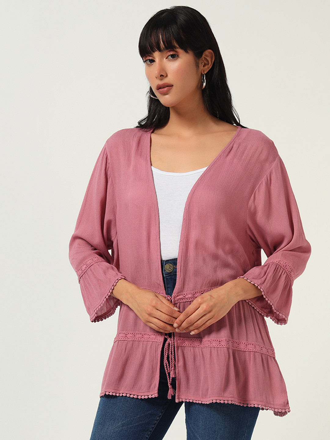 Beatnik Bell Sleeves Tie-Up Cotton Shrug