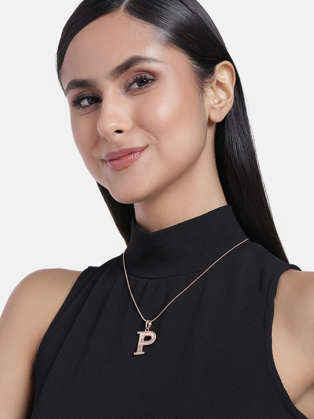 Estele Rose Gold-Plated Alphabet P Pendant With Chain