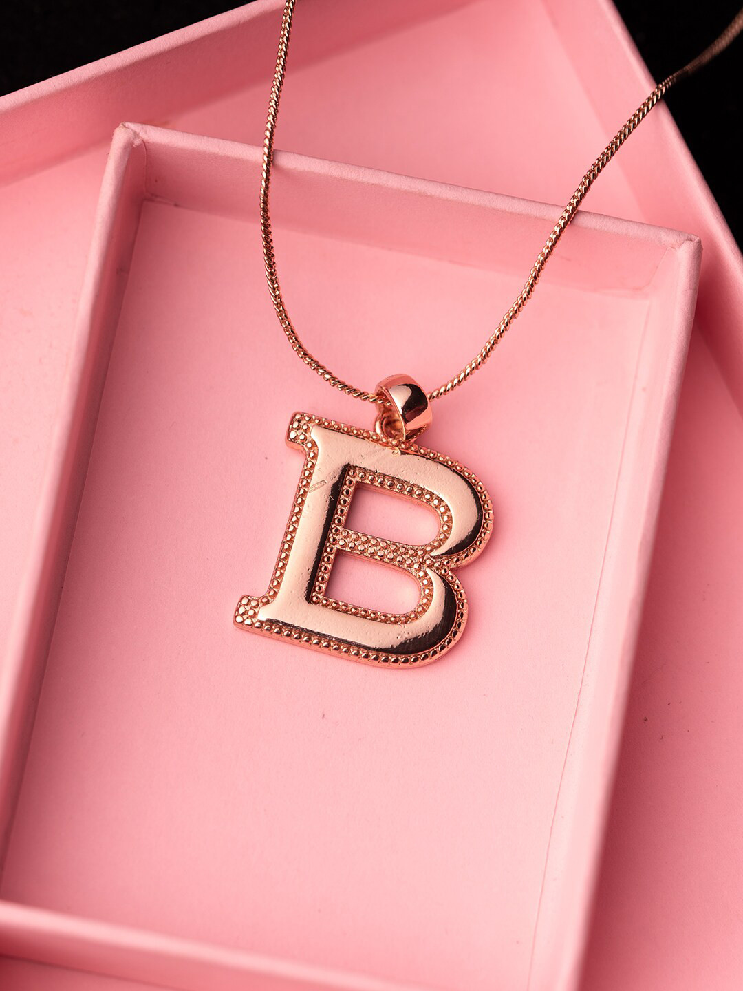 Estele Rose Gold-Plated Alphabet B Pendant With Chain